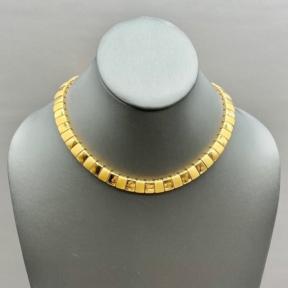Vintage Gold Tone Block Link Choker Necklace Women Gold Modernist Collar Jewelry